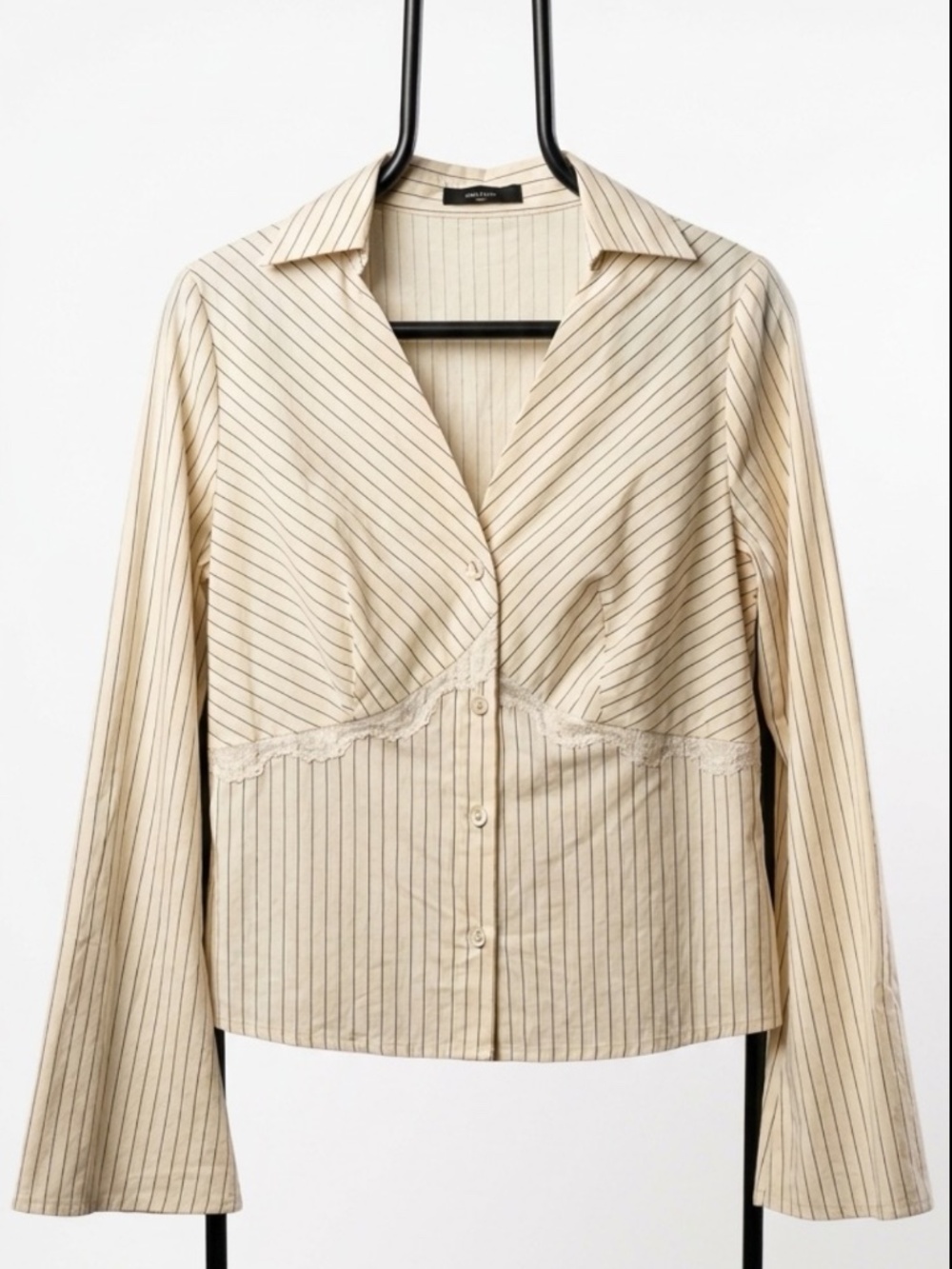 Cream Striped Long-Sleeve Blouse